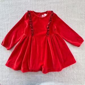 Mini Boden Red Velour Sequin Ruffle Dress PLAY 3/4